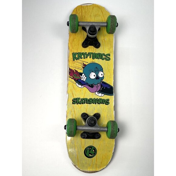 KRYPTONICS 22"x5.75" Locker Board SKATEBOARD Yellow Blue Skull 50mm Wheels - Picture 1 of 10